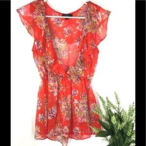 ✅3/$15 Forever 21 Red Floral Blouse Size Small